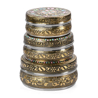 Handcrafted Set Of 3 Floral Embossed Oxidized Storage Container (3.5x3.5", 4x4", 4.5x4.5")