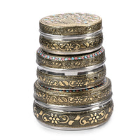 Handcrafted Set Of 3 Floral Embossed Oxidized Storage Container (3.5x3.5", 4x4", 4.5x4.5")