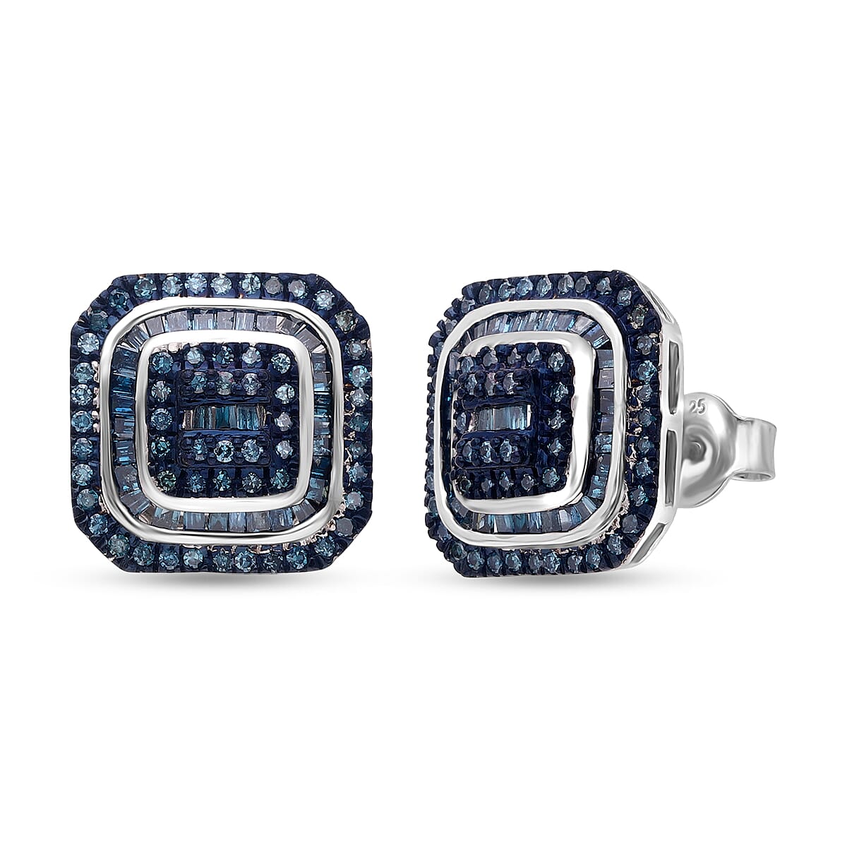 D’Joy Blue Diamond 1.00 ctw Stud Earrings in Rhodium Over Sterling Silver