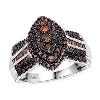 D’Joy Red Diamond (IR) Ring in Rhodium Over Sterling Silver (Size 11.0) 1.00 ctw