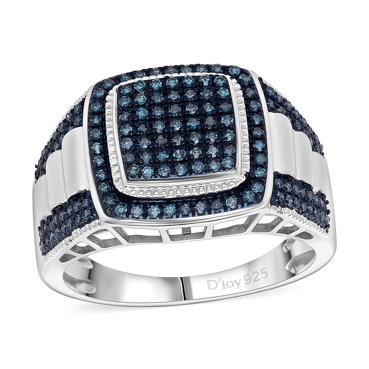 D’Joy Blue Diamond (IR) Ring in Rhodium Over Sterling Silver (Size 10.0) 0.75 ctw