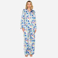 Badgley Mischka Blue Floral Satin Button up Pajama Set - L - Sticky add to cart bar