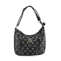 Beverly Hills Polo Club Black Logo Pattern Vegan Leather Shoulder Bag