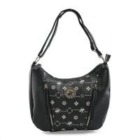 Beverly Hills Polo Club Black Logo Pattern & Solid Vegan Leather Shoulder Bag