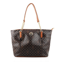 Beverly Hills Polo Club Brown Logo & Link Pattern Vegan Leather Shoulder Bag