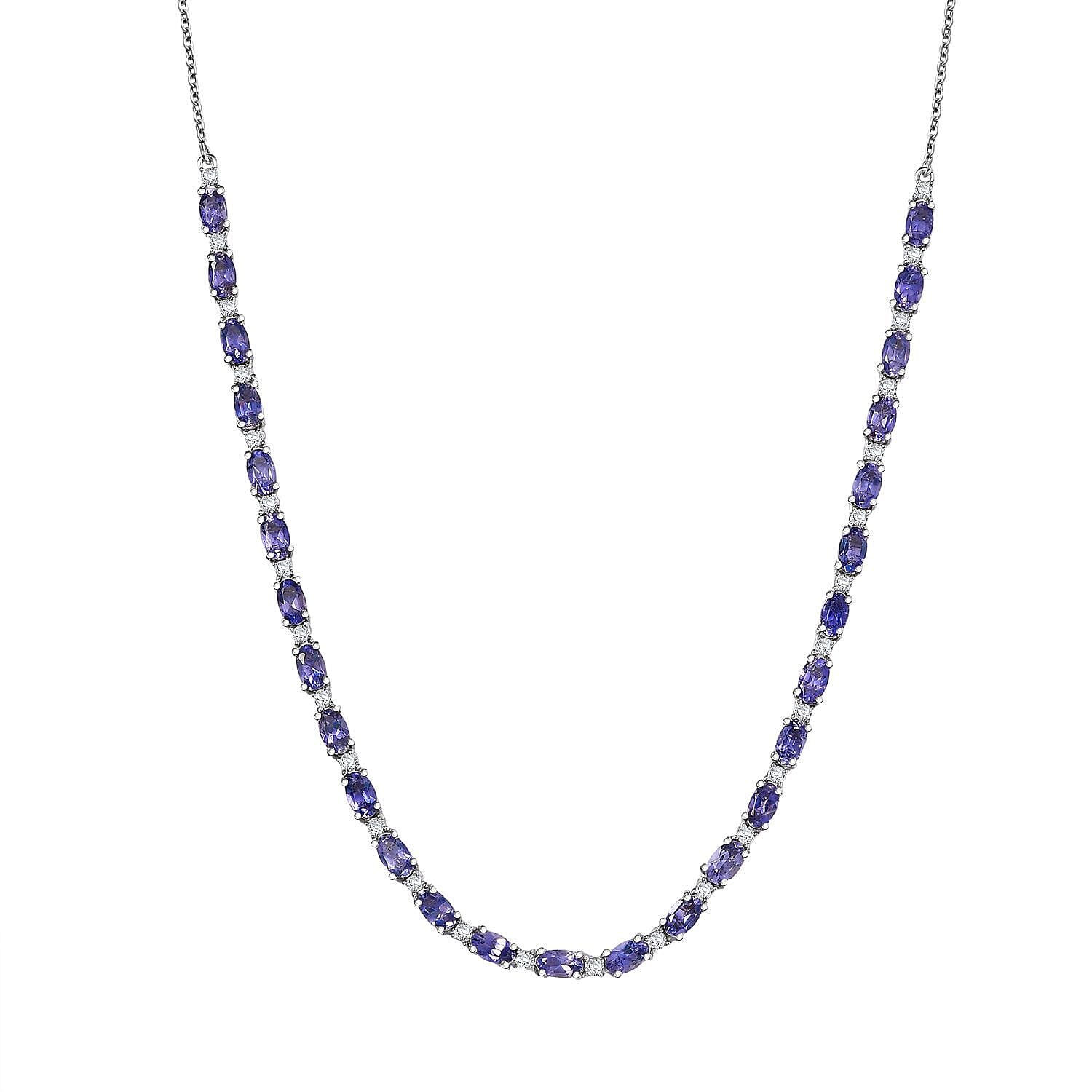 D'Joy Catalina Iolite and Moissanite 6.00 ctw Starlit Strand Necklace in Rhodium Over Sterling Silver 18 Inches