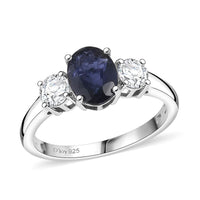 D'Joy Catalina Iolite, Moissanite Trinity of Light Ring in Rhodium Over Sterling Silver (Size 10.0) (Del. in 10-12 Days) 1.50 ctw