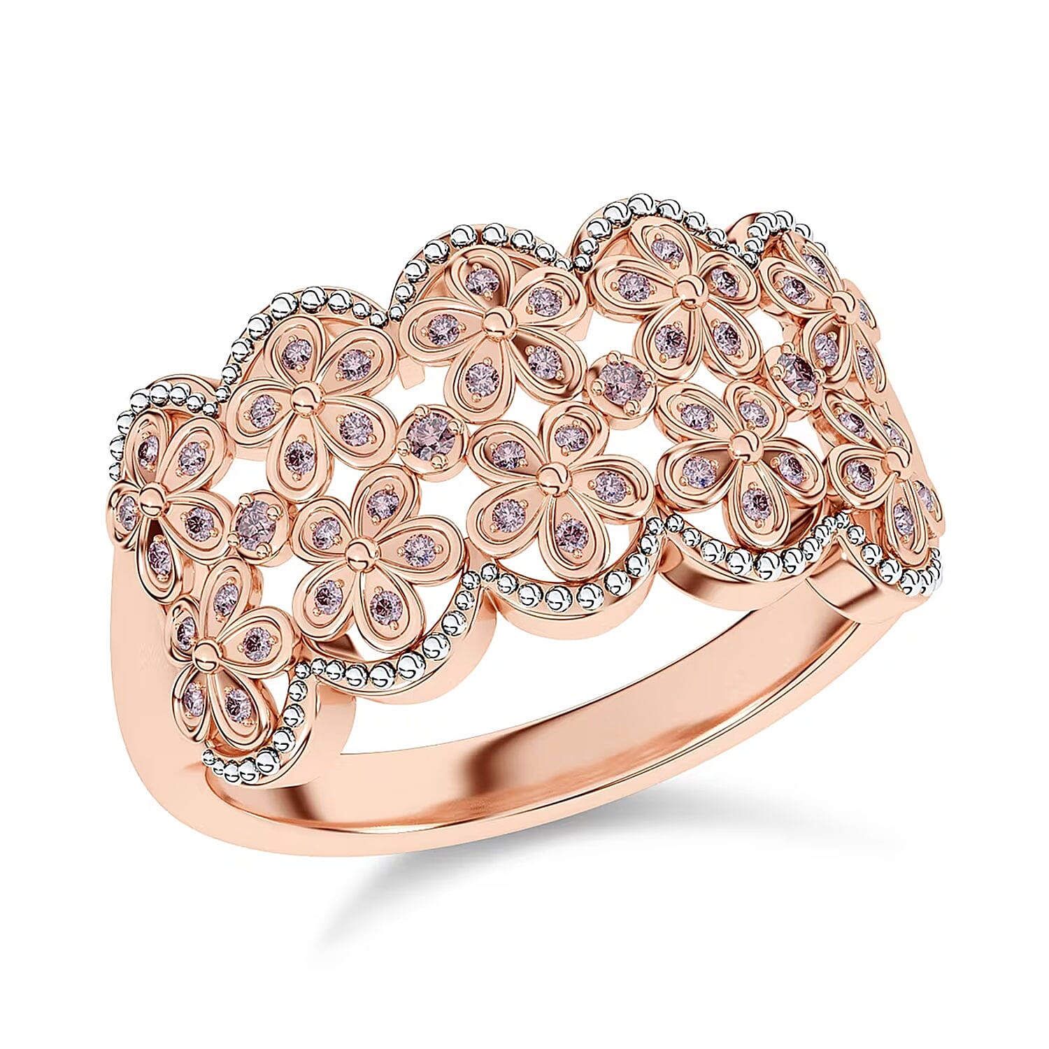 D'Joy Uncut Natural Pink Diamond Ring in 18K Vermeil RG Over Sterling Silver (Size 10.0) 0.25 ctw