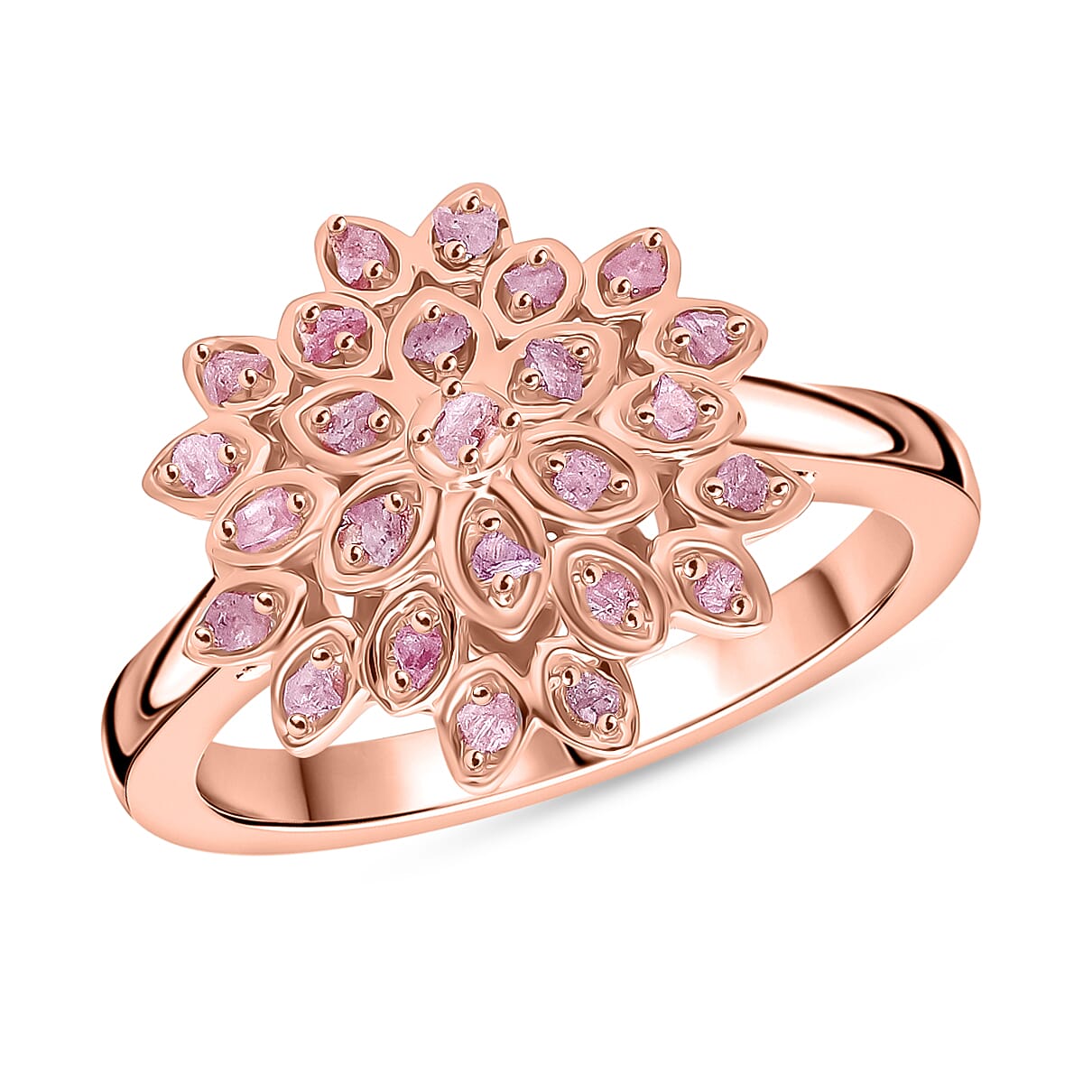 D'Joy Uncut Natural Pink Diamond 0.20 ctw Ring in 18K Vermeil Rose Gold Over Sterling Silver (Size 10.0)