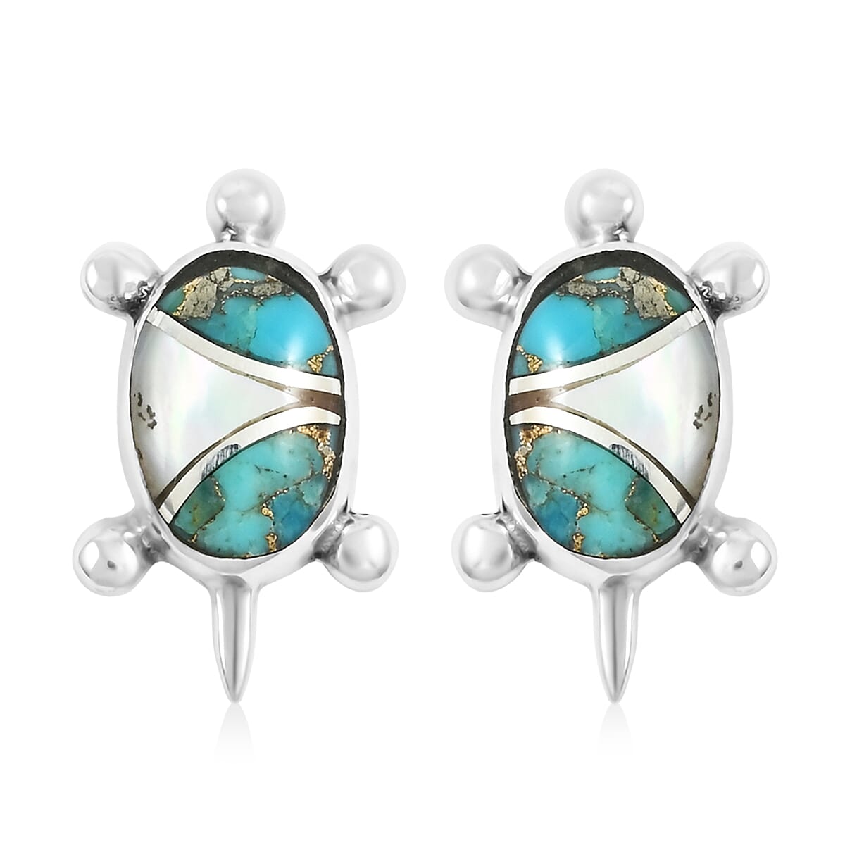 Santa Fe Style Mojave Turquoise, Mother Of Pearl Earrings in Sterling Silver 2.00 ctw