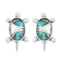 Santa Fe Style Mojave Turquoise, Mother Of Pearl Earrings in Sterling Silver 2.00 ctw