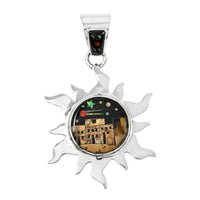 Santa Fe Style Black Onyx, Jasper Pueblo Pendant in Sterling Silver 17.00 ctw