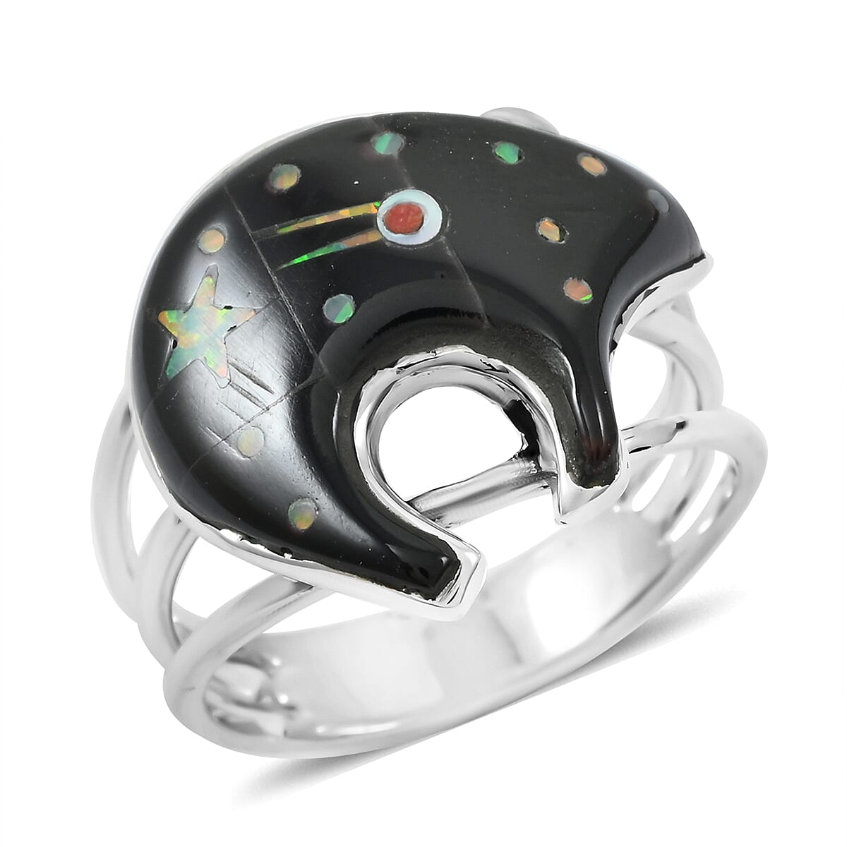 Santa Fe Style Black Onyx 6.50 ctw Dots Ring in Sterling Silver