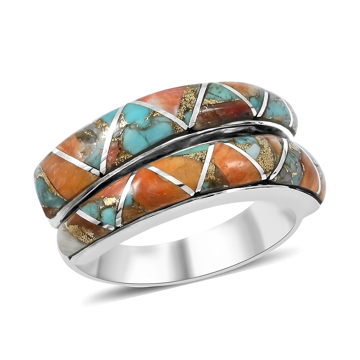 Santa Fe Style Enhanced Red Coral 8.50 ctw Ring in Sterling Silver (Size 10.0)