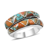 Santa Fe Style Enhanced Red Coral 8.50 ctw Ring in Sterling Silver (Size 10.0)