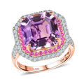 Luxoro 10K Rose Gold Premium Asscher Cut Martha Rocha Kunzite, Pink Sapphire and Diamond (G-H, I2) Blushfire Ring (Size 6.0) 11.30 ctw - Sticky add to cart bar