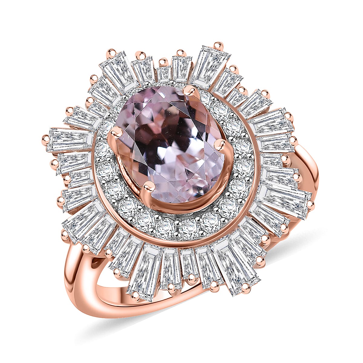 D'Joy Premium Martha Rocha Kunzite and Moissanite 4.20 ctw Ring in 18K Vermeil Rose Gold Over Sterling Silver (Size 10.0)