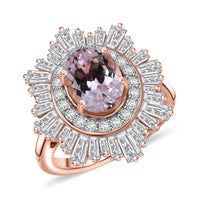 D'Joy Premium Martha Rocha Kunzite and Moissanite 4.20 ctw Ring in 18K Vermeil Rose Gold Over Sterling Silver (Size 10.0)