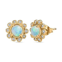 Ethiopian Welo Opal and White Zircon 1.67 ctw Earrings in Vermeil YG Over Sterling Silver