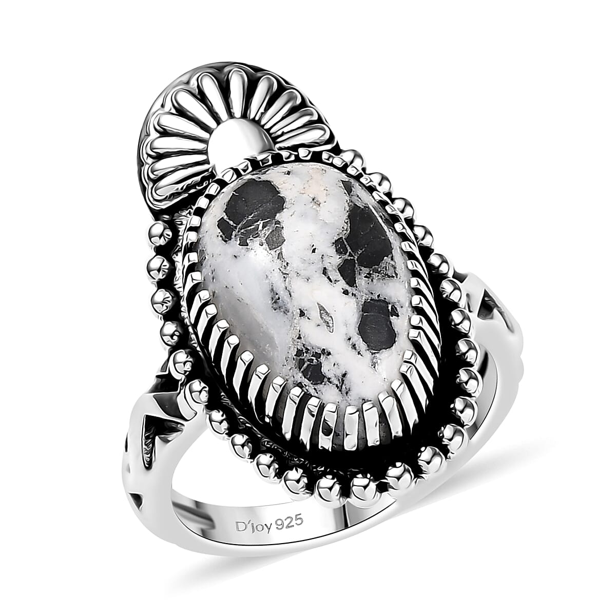 D’joy Artisan Crafted White Buffalo Ring in Sterling Silver (Size 10.0) 6.70 ctw