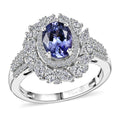 D'Joy Tanzanite and Moissanite 2.40 ctw Ring in Rhodium Over Sterling Silver - Sticky add to cart bar