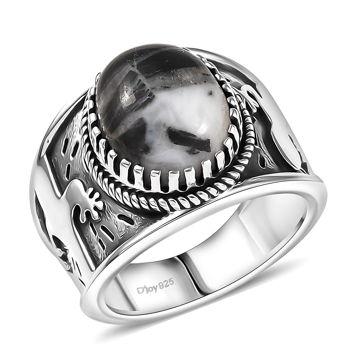 D’Joy Artisan Crafted White Buffalo 5.00 ctw Ring in Sterling Silver (Size 7.0)