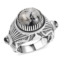 D’Joy Artisan Crafted White Buffalo Men's Ring in Sterling Silver (Size 10.0) 7.65 ctw
