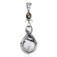 D'Joy Artisan Crafted White Buffalo and Blue Horizon Turquoise 6.70 ctw Pendant without Chain in Sterling Silver