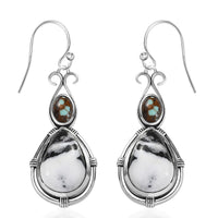 D'Joy Artisan Crafted White Buffalo and Blue Horizon Turquoise 3.90 ctw Earrings in Sterling Silver