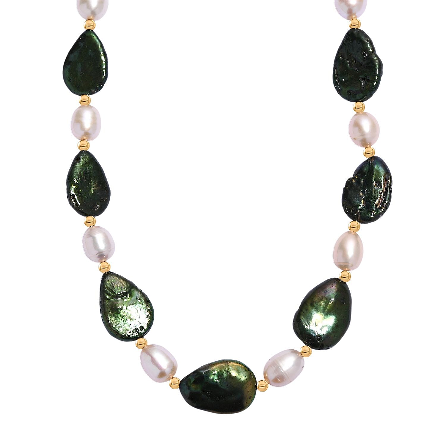Green Jade (D) and  FreshWater Pearl 100.00 ctw Necklace in Stainless Steel (18 Inches)