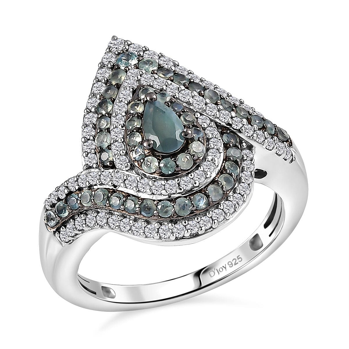 D'Joy Narsipatnam Alexandrite and White Zircon 1.70 ctw  Wave of Illusion Ring in Rhodium Over Sterling Silver (Size 10.0)