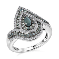 D'Joy Narsipatnam Alexandrite and White Zircon 1.70 ctw  Wave of Illusion Ring in Rhodium Over Sterling Silver (Size 10.0)