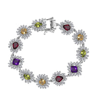 Multi Gemstone Bracelet in Rhodium Over Sterling Silver (6.50 In) 16.40 ctw
