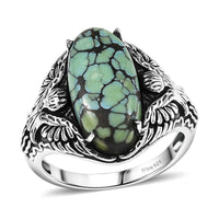 D'Joy Artisan Crafted Whispering Web Turquoise 4.90 ctw Thunderbird Phoenix Ring in Sterling Silver (Size 6.0)
