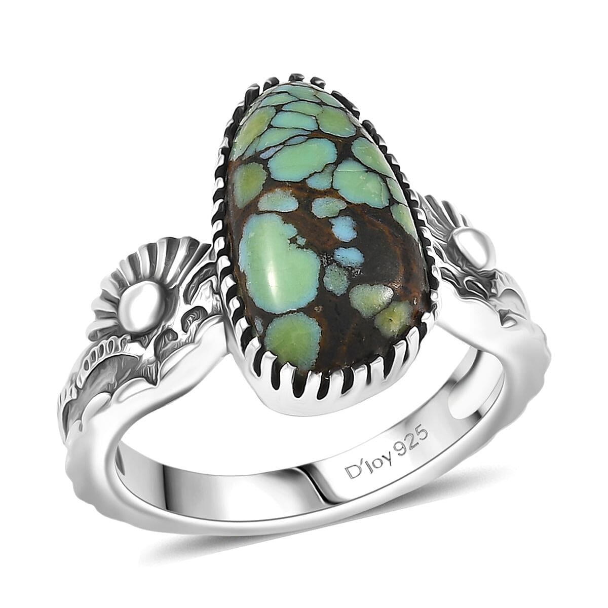 D’Joy Artisan Crafted Whispering Web Turquoise Ring in Sterling Silver (Size 7.0) 4.10 ctw