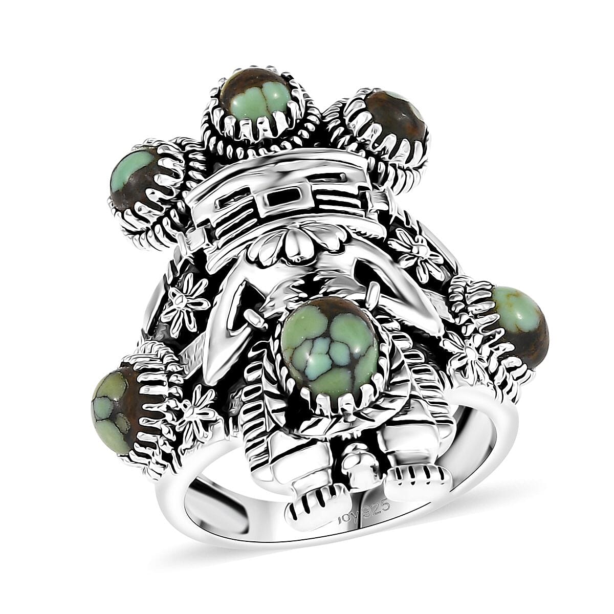 D’Joy Artisan Crafted Whispering Web Turquoise Ring in Sterling Silver (Size 10.0) 3.10 ctw