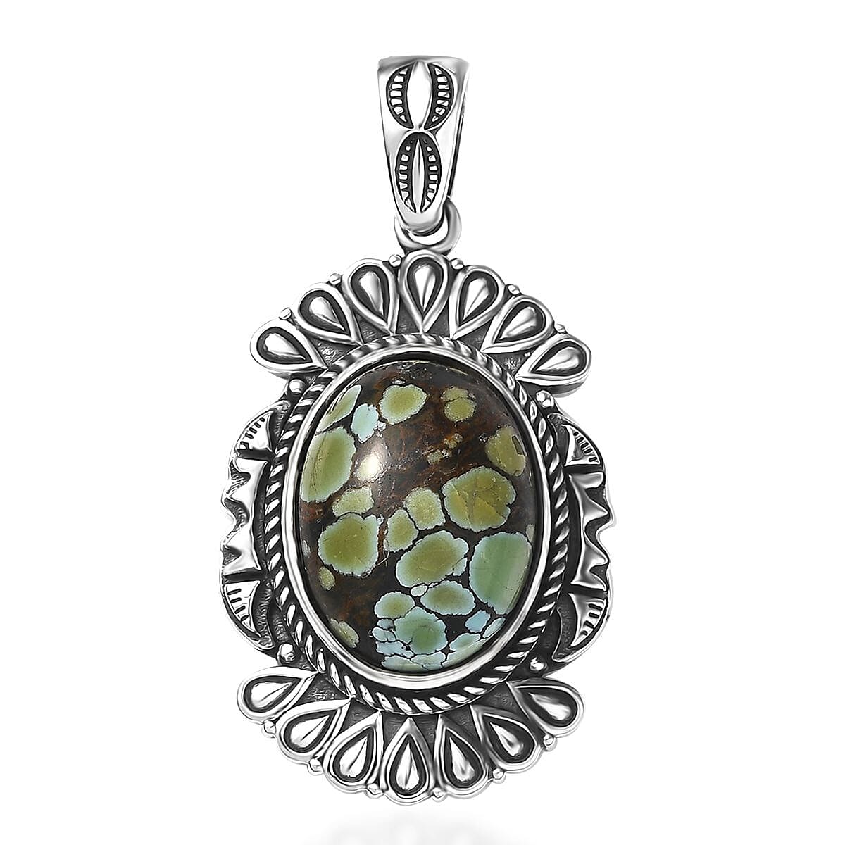 D'Joy Artisan Crafted Whispering Web Turquoise 8.60 ctw Pendant without Chain in Sterling Silver