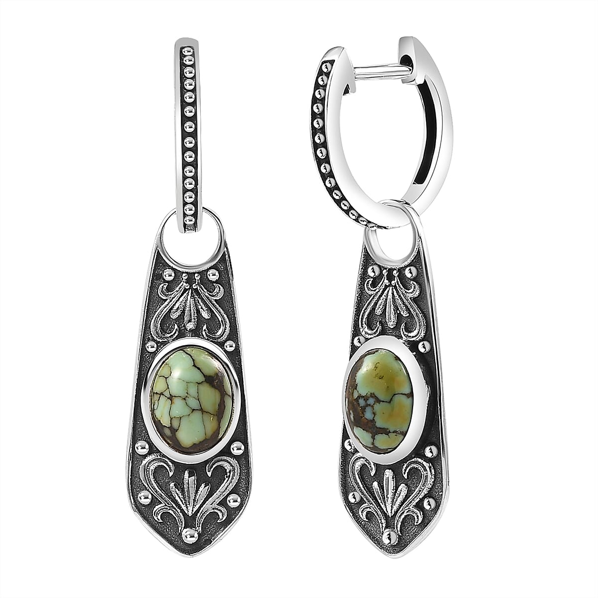 D'Joy Artisan Crafted Whispering Web Turquoise 2.60 ctw Navajo Earrings in Sterling Silver