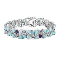 D'Joy Larimar and Multi Gemstone 30.90 ctw Bracelet in Rhodium Over Sterling Silver (7.25 In)