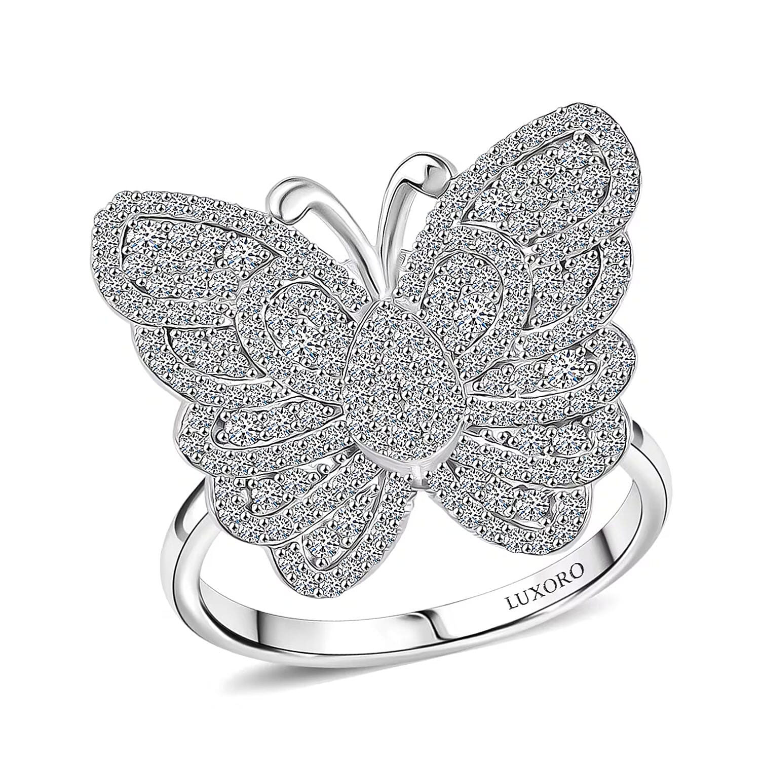 Luxuriant Lab Grown Diamond Butterfly Ring in Rhodium Over Sterling Silver (Size 10.0) 1.00 ctw