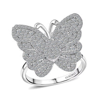 Luxuriant Lab Grown Diamond Butterfly Ring in Rhodium Over Sterling Silver (Size 10.0) 1.00 ctw