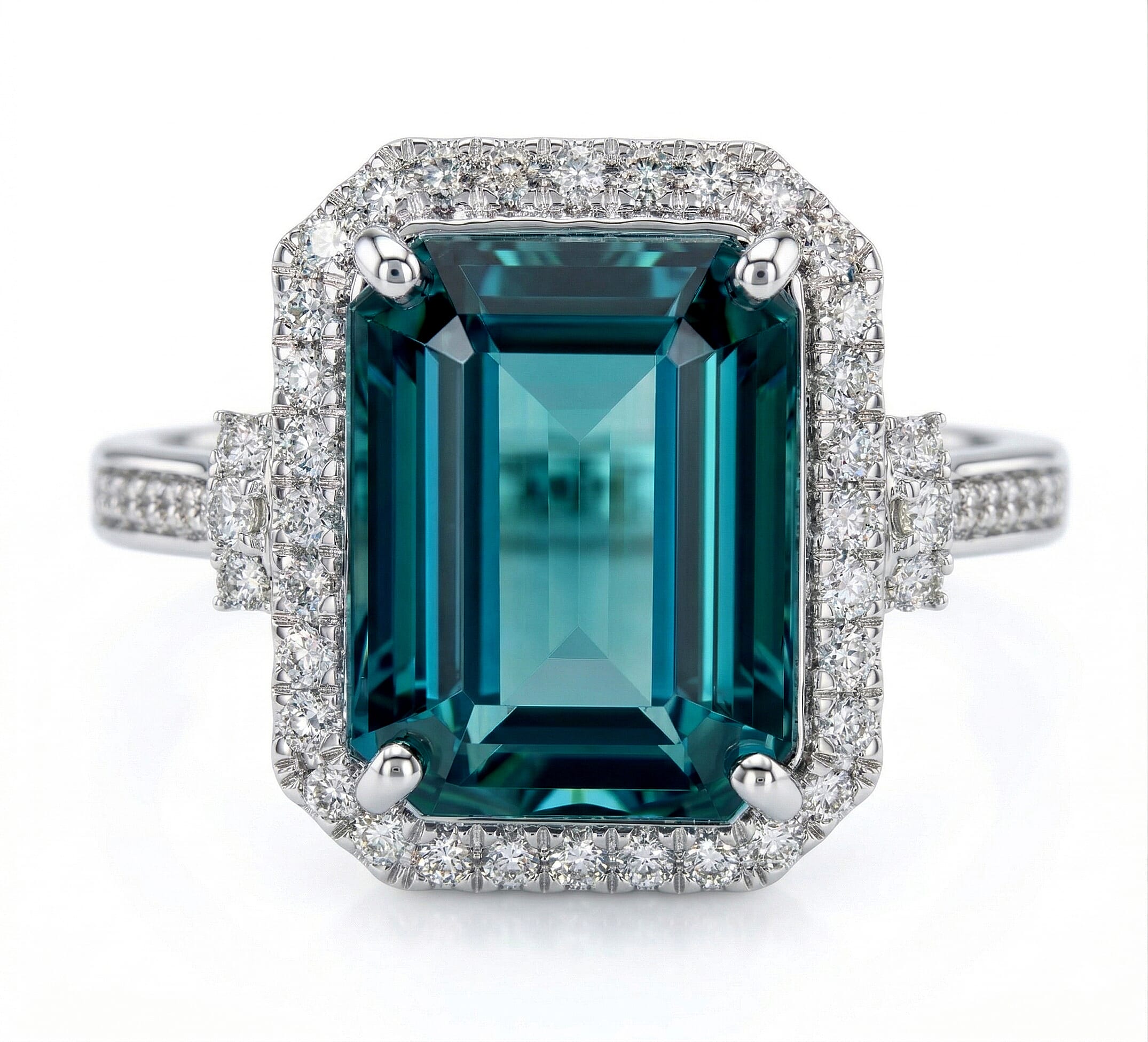 Certified & Appraised Rhapsody 950 Platinum AAAA Pirineu Lagoon Tourmaline, Diamond (E-F, VS) (0.44 cts) Ring (Size 10.0) (9.25 g) 10.10 ctw