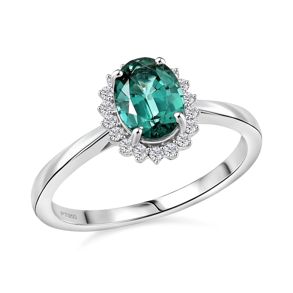 Certified & Appraised Rhapsody AAAA Lagoon Tourmaline and E-F VS Diamond 1.25 ctw Ring in 950 Platinum 5.16 Grams