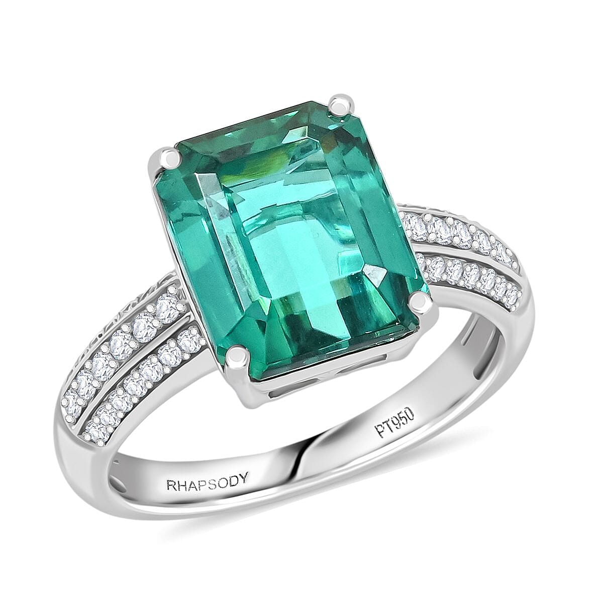 Certified & Appraised Rhapsody AAAA Lagoon Tourmaline and E-F VS Diamond 7.10 ctw Ring in 950 Platinum (Size 10.0) 7.10 Grams