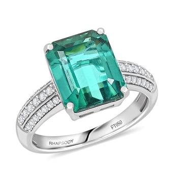 Certified & Appraised Rhapsody AAAA Lagoon Tourmaline and E-F VS Diamond 7.10 ctw Ring in 950 Platinum (Size 10.0) 7.10 Grams - Product card gallery slide 1 (10178128838969)