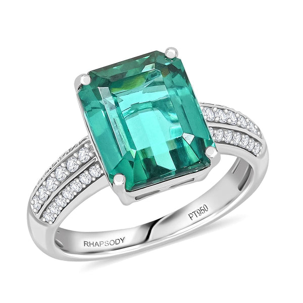 Certified & Appraised Rhapsody AAAA Lagoon Tourmaline and E-F VS Diamond 7.10 ctw Ring in 950 Platinum (Size 10.0) 7.10 Grams - Product card gallery slide 1 (10178128838969)