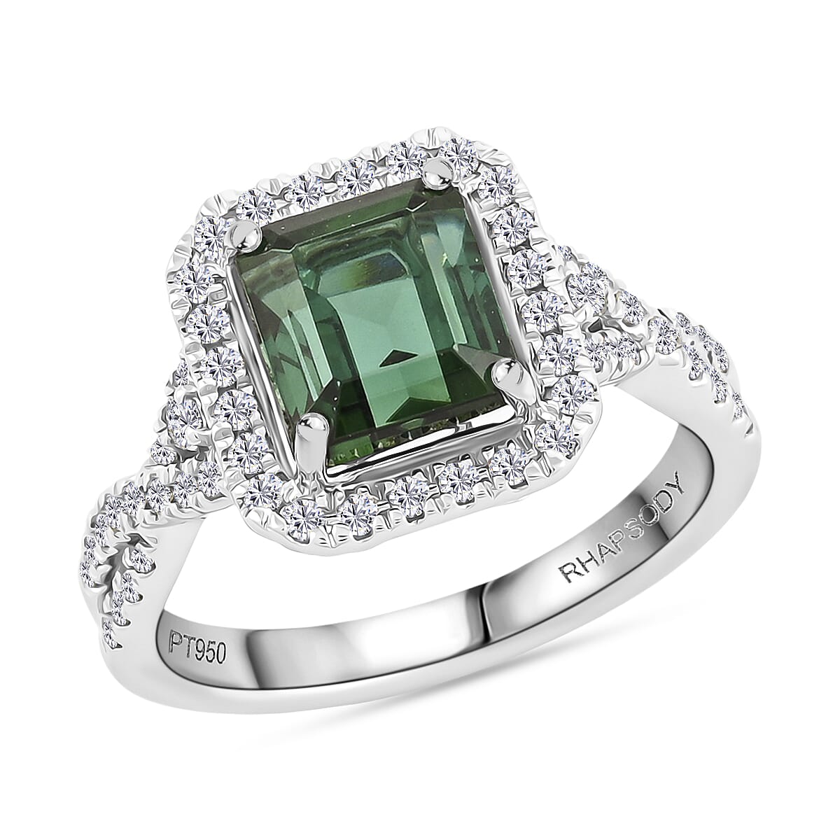 Rhapsody AAAA Lagoon Tourmaline and E-F VS Diamond 3.50 ctw Ring in 950 Platinum (Size 7.0) 7.90 Grams (1)