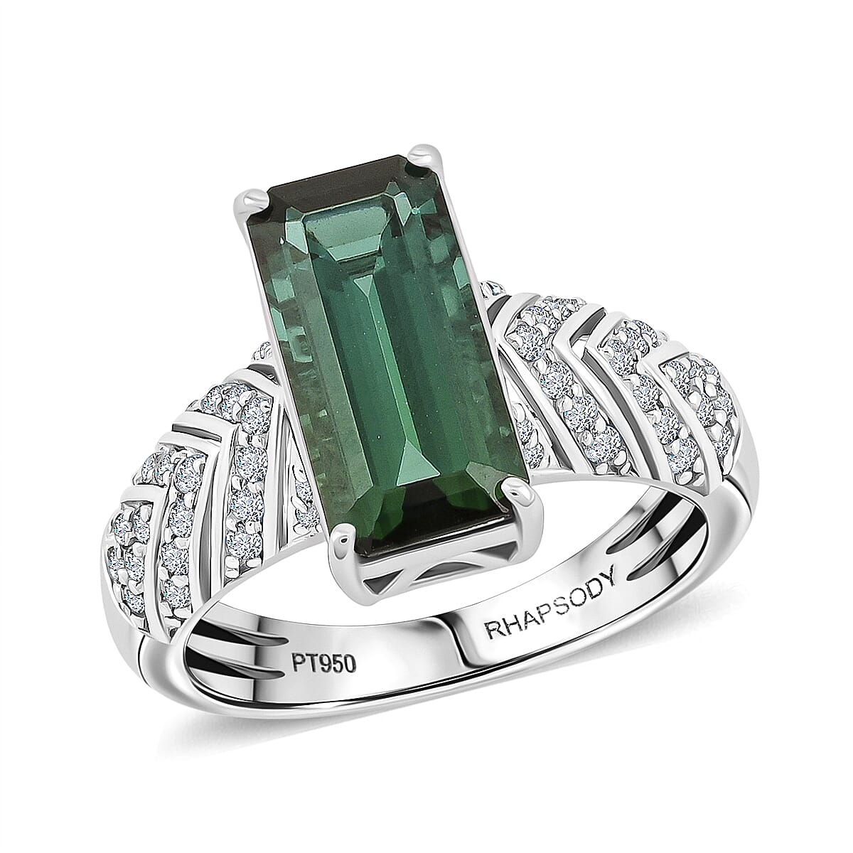 Certified & Appraised Rhapsody AAAA Lagoon Tourmaline and E-F VS Diamond 5.05 ctw Ring in 950 Platinum (Size 10.0) 9.35 Grams
