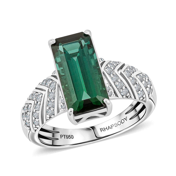 Certified & Appraised Rhapsody AAAA Lagoon Tourmaline and E-F VS Diamond 5.05 ctw Ring in 950 Platinum (Size 10.0) 9.35 Grams - Product card gallery slide 1 (10178129035577)