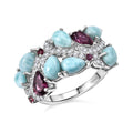 D'Joy Larimar and Multi Gemstone 5.50 ctw Ring in Rhodium Over Sterling Silver (Size 10.0) - Sticky add to cart bar